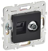 IEK SKANDY Черный Розетка двойная TV+RJ45 кат.5E SK-A14Bl SK-AK20-1-K02