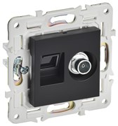 IEK SKANDY Черный Розетка двойная TV+RJ45 кат.6E SK-A15Bl SK-AK20-2-K02