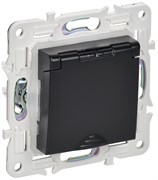 IEK SKANDY Черный Розетка с/з с защитными шторками и крышкой 16А IP44 SK-R11Bl SK-R16-16-44-K02