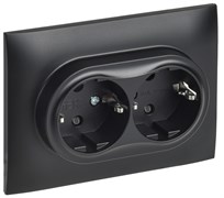 IEK SKANDY Черный Розетка 2-ая с/з с защитными шторками 16А в сборе SK-R07Bl SK-R24-16-K02-F