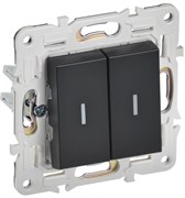 IEK SKANDY Черный Выключатель 2-клавишный проходной с индикацией 10А SK-V10Bl SK-V22-1-10-K02