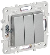 IEK SKANDY Серебряный Выключатель 3-клавишный 10А SK-V11S SK-V30-0-10-K23