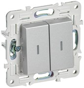 IEK SKANDY Серебряный Выключатель 2-клавишный с индикацией 10А SK-V09S SK-V20-1-10-K23