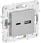 IEK SKANDY Серебряный Розетка USB A+C 3,1А SK-R14S SK-U22-D31-K23