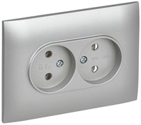 IEK SKANDY Серебряный Розетка 2-ая б/з 10А в сборе SK-R10S SK-R20-10-K23-F