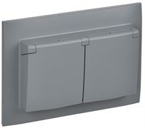 IEK SKANDY Серый Розетка 2-ая с/з с крышкой 16А в сборе IP44 SK-R12Gr SK-R26-16-44-K03-F