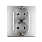 Legrand Etika алюминий розетка 2-ая с заземлением, со шторками, автоматические клеммы 672433