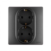 Legrand Etika антрацит 2-я розетка с заземлением, со шторками, автозажимные клеммы 672633