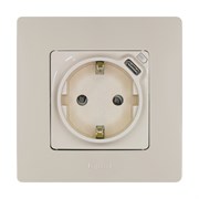 Legrand Etika Слоновая кость  Розетка с/з со шт. 16А 250В с USB тип C 1500мА 7,5Вт безвинтовые зажимы 672388