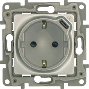 Legrand Etika алюминий  розетка с заземлением, со шт. 16А 250В с USB тип C 1500мА 7,5Вт безвинтовые зажимы 672488