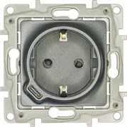 Legrand Etika антрацит  розетка с заземлением, со шт. 16А 250В с USB тип C 1500мА 7,5Вт безвинтовые зажимы 672688