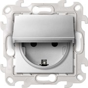 Simon 24 Алюминий Розетка IP44 с крышкой, заземлением и шторками Schuko 2Р+Е 16A 250В~ 2450448-033