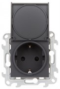 Simon 24 Графит Розетка 2К+3 Sсhuko IP44 c крышкой и защитными шторками 2450448-038