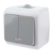 Intro Выключатель Atlantic 5-105-03 двойной с подсветкой, 10А-250В, IP54, открытой установки, серый Б0050944