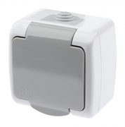 ЭРА Intro Розетка Atlantic 5-201-03 с заземлением 2P+E Schuko, 16А-250В, IP54, открытой установки, серый Б0050945