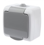 Intro Розетка Atlantic 5-202-03 с заземлением со шторками 2P+E Schuko, 16А-250В, IP54, открытой установки, серый Б0050946