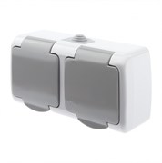 ЭРА Intro Розетка Atlantic 5-203-03 двойная с заземлением 2х2P+E Schuko, 16А-250В, IP54, открытой установки, серый Б0051060