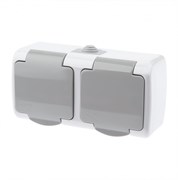 Intro Розетка Atlantic 5-204-03 двойная с заземлением 2х2P+E Schuko шторки, 16А-250В, IP54, открытой установки, серый Б0051061