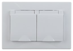 Intro Розетка Plano 1-210-01 с заземлением двойная 2х2P+E Schuko с крышкой шторками, 16А-250В, IP20, СУ, IP44, белый Б0053934