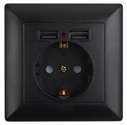 Intro Розетка Solo 4-410-05 с заземлением P+E Schuko со шторками, 16А-250В + 2хUSB, IP20, СУ, антрацит Б0053717