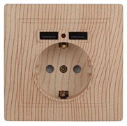 Intro Розетка Plano 1-410-11 с заземлением 2P+E Schuko со шторками, 16А-250В + 2хUSB 5В-2,1А, IP20, СУ, сосна Б0053949