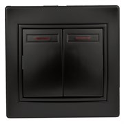 Intro Выключатель Plano 1-105-05 двухклавишный с подсветкой, 10А-250В, IP20, СУ, антрацит Б0053780