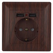 Intro Розетка Solo 4-410-10 с заземлением P+E Schuko со шторками, 16А-250В + 2хUSB, IP20, СУ, венге Б0053719