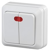 Intro Выключатель Quadro 2-105-01 двухклавишный с подсветкой, 10А-250В, IP20, ОУ, белый Б0053766