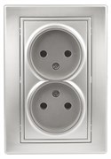 Intro Розетка Plano 1-204-03 без заземления двойная 2х2P, 16А-250В, IP20, СУ, алюминий Б0053907