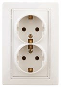 Intro Розетка Plano 1-205-02 с заземлением двойная 2X2P+E Schuko, 16А-250В, IP20, СУ, слоновая кость Б0053916