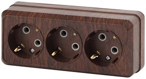 Intro Розетка Quadro 2-206-10 с заземлением трехместная 3х2P+E, 16А-250В, IP20, ОУ, венге Б0053824
