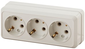 Intro Розетка Quadro 2-206-02 с заземлением трехместная 3х2P+E, 16А-250В, IP20, ОУ, слоновая кость Б0053821