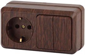 Intro Блок розетка с выключателем Quadro 2-702-10 двойным горизонтальный 10(16)А-250В, IP20, ОУ, венге Б0053877