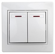 Intro Выключатель Plano 1-105-01 двухклавишный с подсветкой, 10А-250В, IP20, СУ, Plano, белый Б0053773