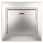 Intro Выключатель Plano 1-102-03 одноклавишный с подсветкой, 10А-250В, IP20, СУ, алюминий Б0053731