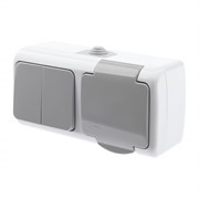 Intro Блок розетка с выключателем Atlantic 5-702-03 двойным 2P+E, 10(16)А-250В, открытой установки, IP54, серый Б0050948