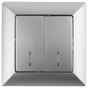 Intro 4-105-03 Выключатель двойной с подсветкой, 10А-250В, СУ, Solo, алюминий (10/200/2000) Б0053595
