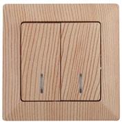 Intro 4-105-11 Выключатель двойной с подсветкой, 10А-250В, СУ, Solo, сосна (10/200/2000) Б0053600