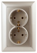 Intro Розетка Solo 4-205-04 с заземлением двойная 2X2P+E Schuko, 16А-250В, IP20, СУ, шампань Б0053676