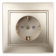 Intro 1-206-04 Розетка 2P+E Schuko со шторками, 16А-250В, IP20, СУ, Plano, шампань (10/200/2000) Б0030075