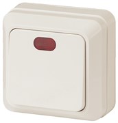 Intro Выключатель Quadro 2-102-02 одноклавишный с подсветкой, 10А-250В, IP20, ОУ, слоновая кость Б0053743