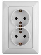 Intro Розетка Solo 4-208-01 с заземлением двойная 2X2P+E Schuko со шторками, 16А-250В, IP20, СУ, белый Б0053697