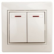 Intro Выключатель Plano 1-105-02 двухклавишный с подсветкой, 10А-250В, IP20, СУ, слоновая кость Б0053775