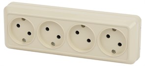 Intro Розетка Quadro 2-207-02 без заземления четырехместная 4х2P, 16А-250В, IP20, ОУ, слоновая кость Б0053831