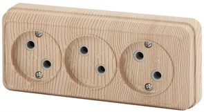 Intro Розетка Quadro 2-205-11 без заземления трехместная 3х2P, 16А-250В, IP20, ОУ, сосна Б0053817