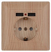 Intro Розетка Solo 4-410-11 с заземлением P+E Schuko со шторками, 16А-250В + 2хUSB, IP20, СУ, сосна Б0053720