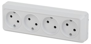 Intro Розетка Quadro 2-207-01 без заземления четырехместная 4х2P, 16А-250В, IP20, ОУ, белый Б0053829