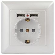 Intro Розетка Solo 4-410-06 с заземлением P+E Schuko со шторками, 16А-250В + 2хUSB, IP20, СУ, перламутр Б0053718