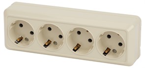 Intro Розетка Quadro 2-208-02 с заземлением четырехместная 4х2P+E, 16А-250В, IP20, ОУ, слоновая кость Б0053840