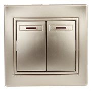 Intro Выключатель Plano 1-105-04 двухклавишный с подсветкой, 10А-250В, IP20, СУ, шампань Б0053778